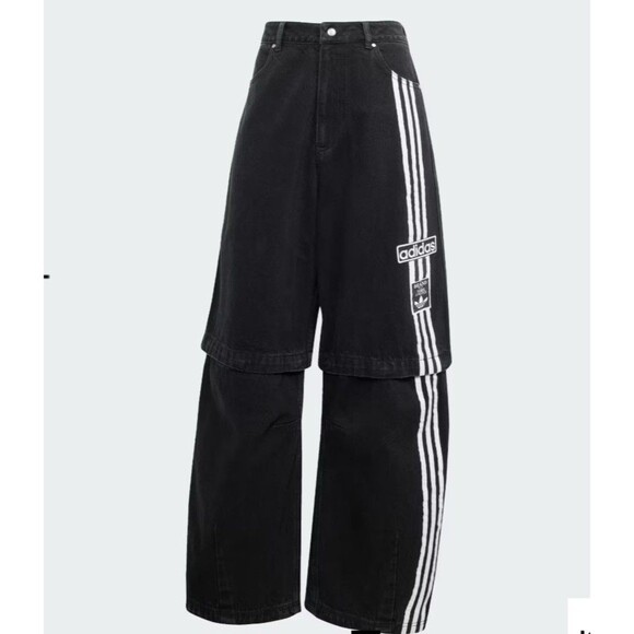 NWOT Adidas Adibreak Denim Two-In-One Jeans Womens 32 Black White Baggy Skater - Picture 2 of 16